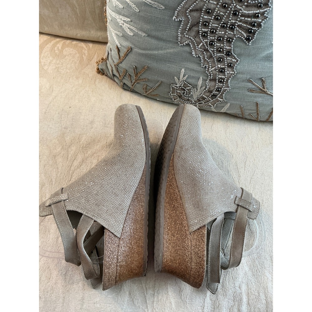 Birkenstock Papillio Clogs Womens 42 10.5 ,11 Beige Esra Wedge Suede, Metallic - Picture 4 of 10